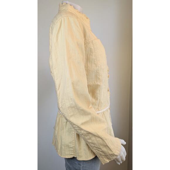 J.Jill Ruffled Neck Peplum Blazer Jacket Sz Large Tall Butter Yellow Cottagecore - Picture 6 of 12